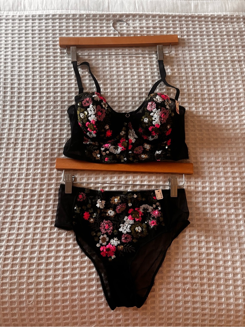 Victoria secrets Black Floral Embroidered Bra & High-Waist Brief Set